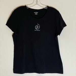Be Inspired Top Womens Large Black Workout Logo Short Sleeve Cotton Stretch Nice